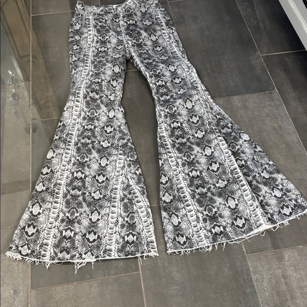 We The Free Snake Print Patterned Bellbottoms - image 5